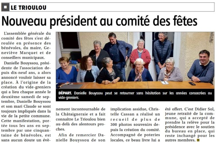 Article de La Montagne novembre 2024 - Le Trioulou Cantal - comité des fêtes