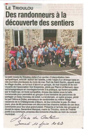 Article de l'Union du 10 juin 2023 Le Trioulou Cantal