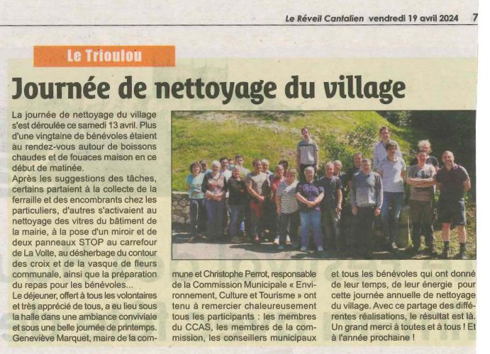 Article du Réveil Cantalier du 19 avril 2024 - Le Trioulou Cantal